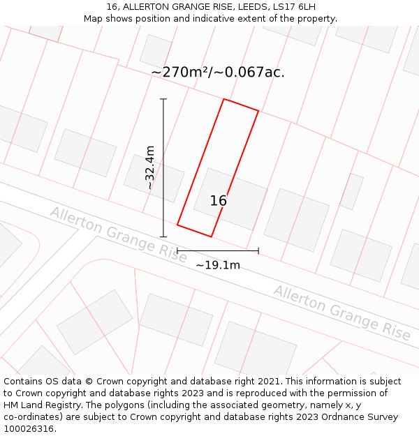 16, ALLERTON GRANGE RISE, LEEDS, LS17 6LH: Plot and title map