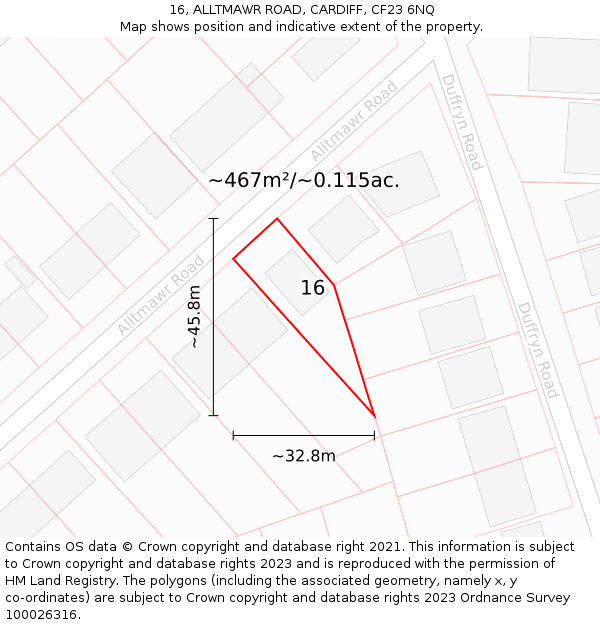 16, ALLTMAWR ROAD, CARDIFF, CF23 6NQ: Plot and title map