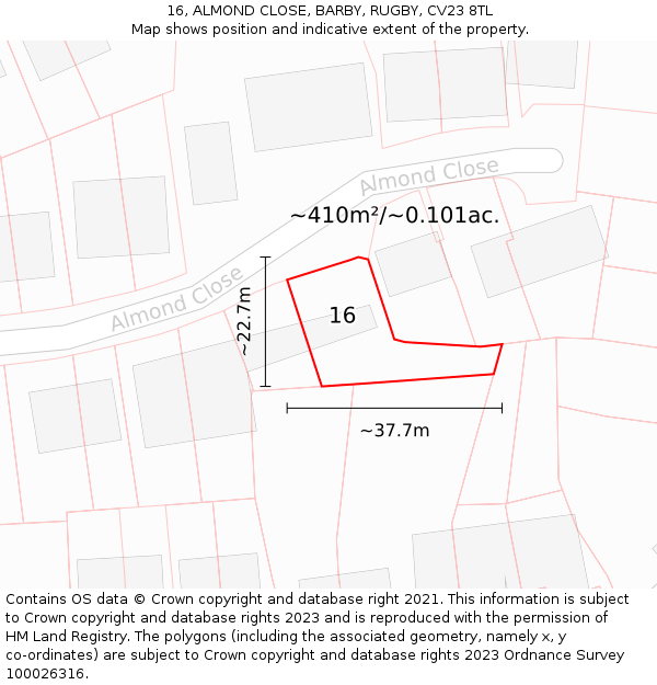 16, ALMOND CLOSE, BARBY, RUGBY, CV23 8TL: Plot and title map