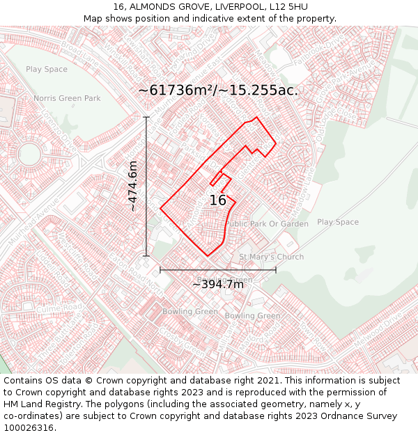 16, ALMONDS GROVE, LIVERPOOL, L12 5HU: Plot and title map