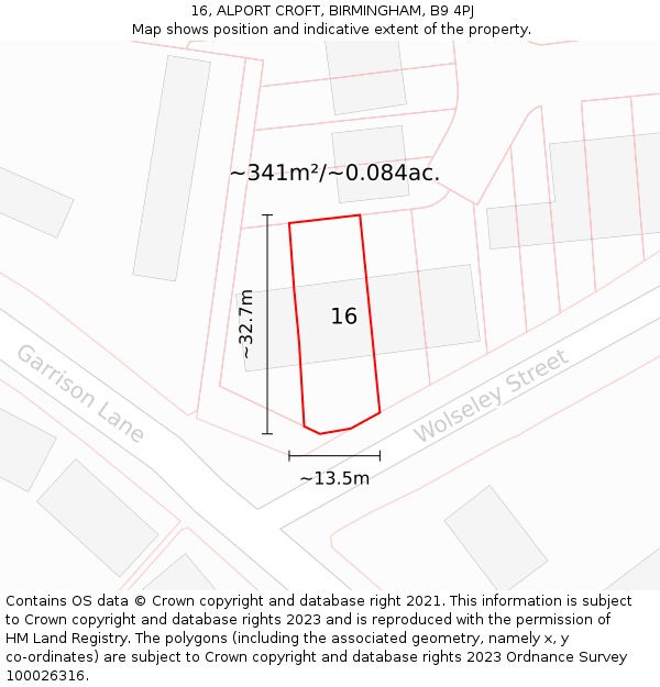 16, ALPORT CROFT, BIRMINGHAM, B9 4PJ: Plot and title map