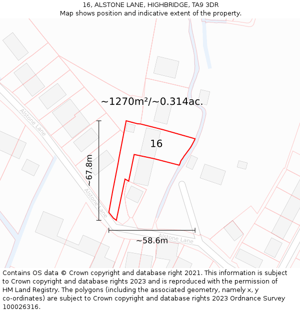 16, ALSTONE LANE, HIGHBRIDGE, TA9 3DR: Plot and title map