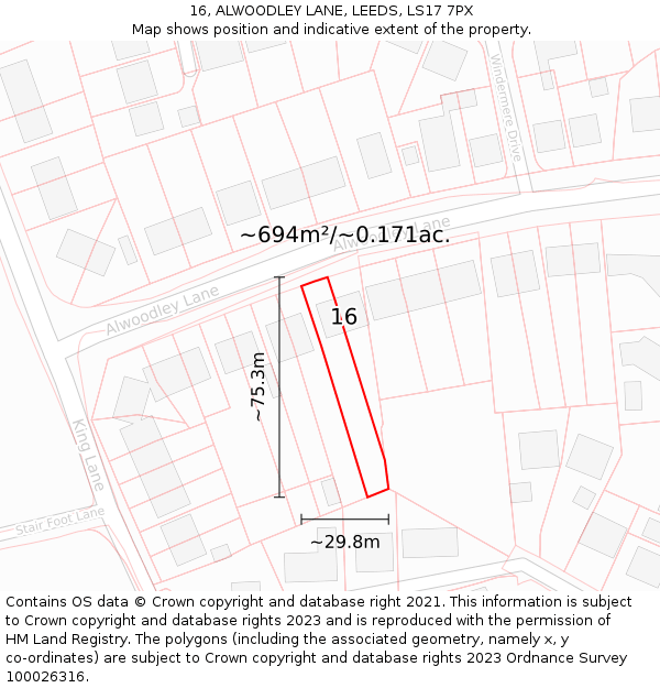 16, ALWOODLEY LANE, LEEDS, LS17 7PX: Plot and title map