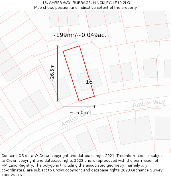 16, AMBER WAY, BURBAGE, HINCKLEY, LE10 2LG: Plot and title map