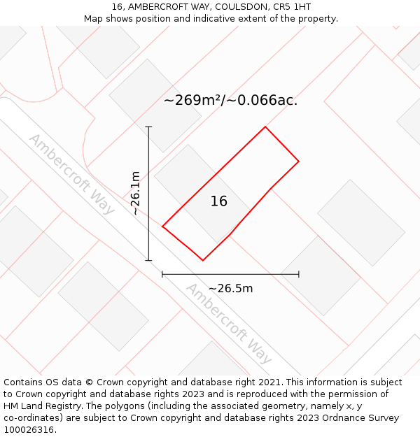 16, AMBERCROFT WAY, COULSDON, CR5 1HT: Plot and title map