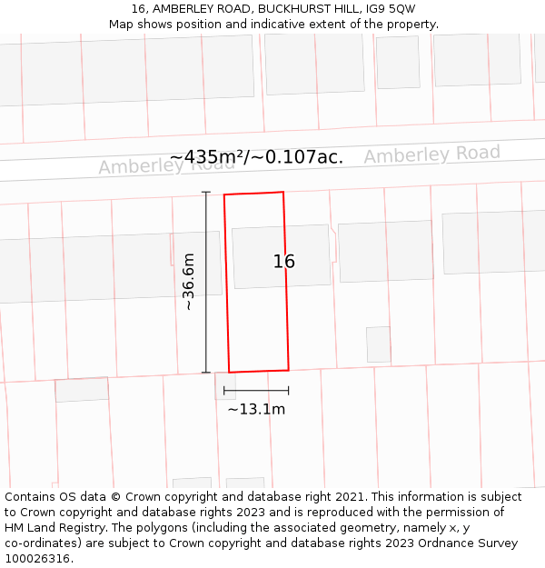 16, AMBERLEY ROAD, BUCKHURST HILL, IG9 5QW: Plot and title map