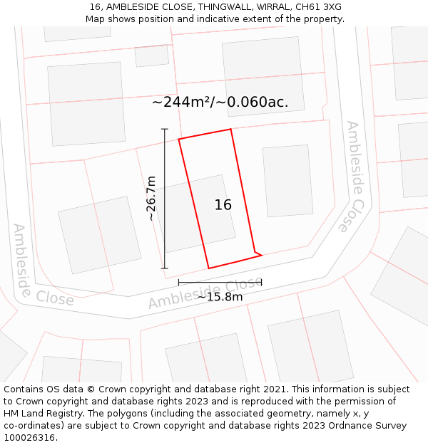 16, AMBLESIDE CLOSE, THINGWALL, WIRRAL, CH61 3XG: Plot and title map