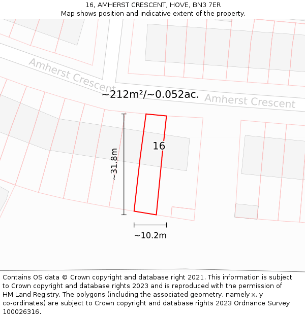 16, AMHERST CRESCENT, HOVE, BN3 7ER: Plot and title map