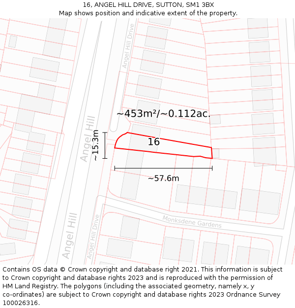 16, ANGEL HILL DRIVE, SUTTON, SM1 3BX: Plot and title map