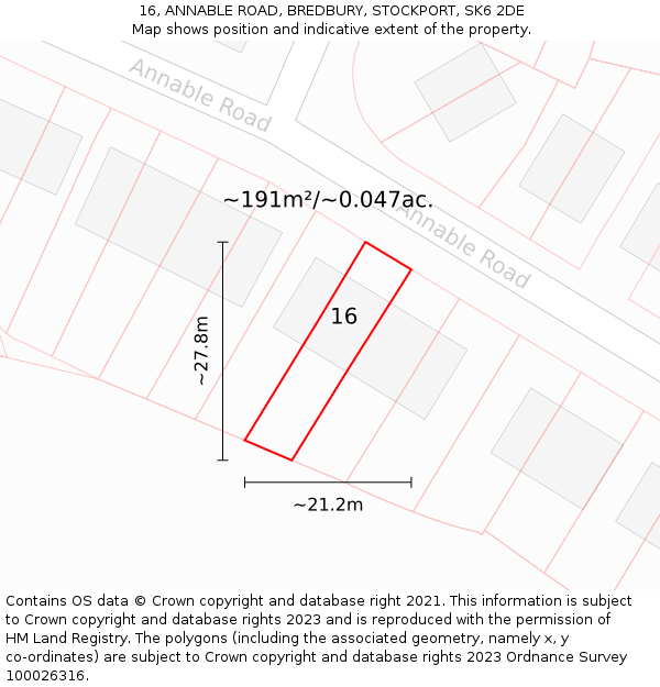 16, ANNABLE ROAD, BREDBURY, STOCKPORT, SK6 2DE: Plot and title map