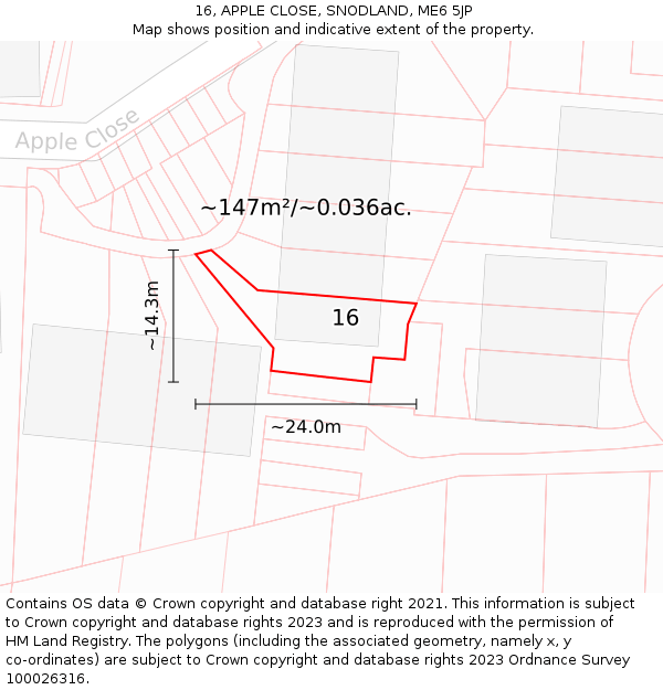 16, APPLE CLOSE, SNODLAND, ME6 5JP: Plot and title map