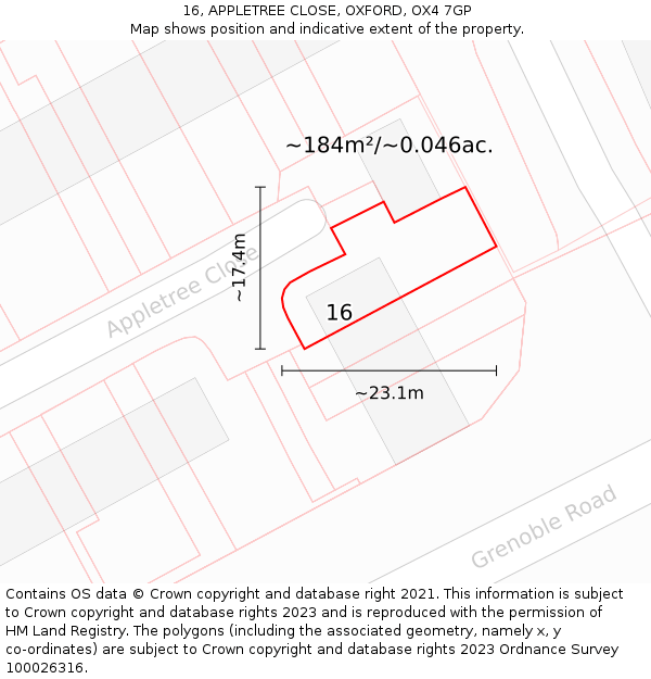 16, APPLETREE CLOSE, OXFORD, OX4 7GP: Plot and title map