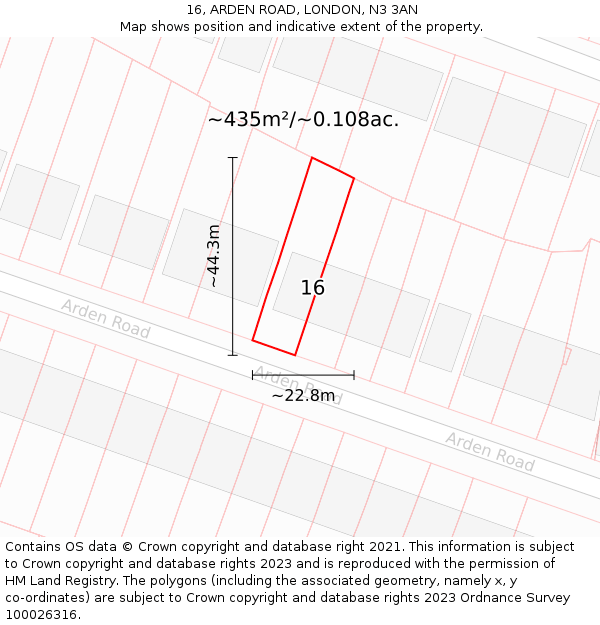 16, ARDEN ROAD, LONDON, N3 3AN: Plot and title map