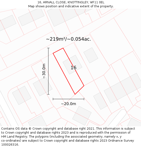 16, ARNALL CLOSE, KNOTTINGLEY, WF11 0EL: Plot and title map