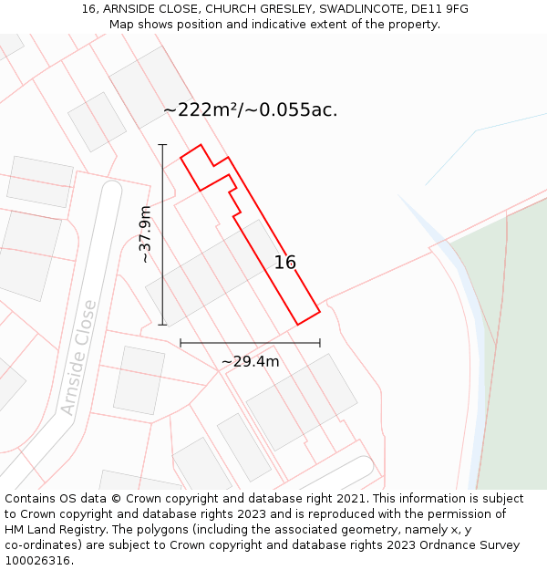 16, ARNSIDE CLOSE, CHURCH GRESLEY, SWADLINCOTE, DE11 9FG: Plot and title map