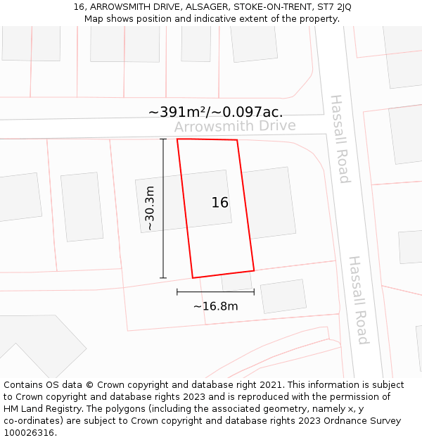 16, ARROWSMITH DRIVE, ALSAGER, STOKE-ON-TRENT, ST7 2JQ: Plot and title map