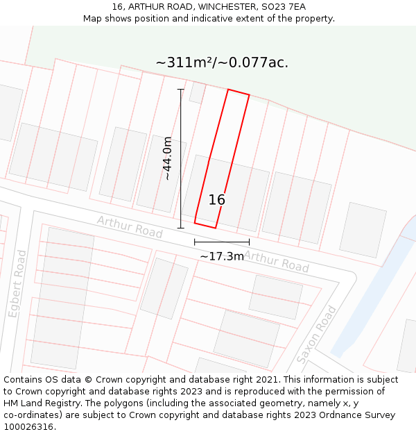 16, ARTHUR ROAD, WINCHESTER, SO23 7EA: Plot and title map