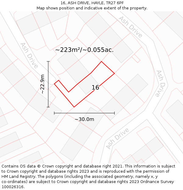 16, ASH DRIVE, HAYLE, TR27 6PF: Plot and title map