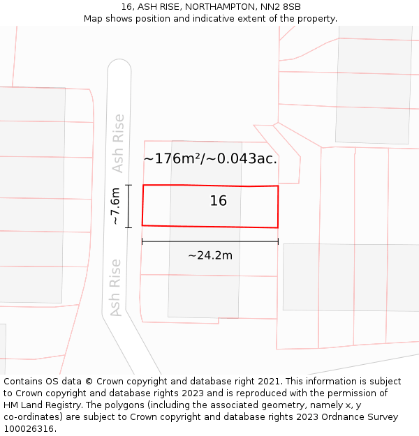 16, ASH RISE, NORTHAMPTON, NN2 8SB: Plot and title map