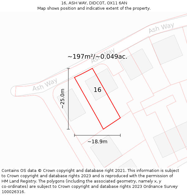 16, ASH WAY, DIDCOT, OX11 6AN: Plot and title map