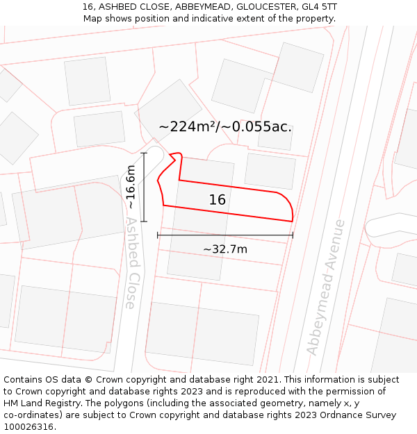 16, ASHBED CLOSE, ABBEYMEAD, GLOUCESTER, GL4 5TT: Plot and title map
