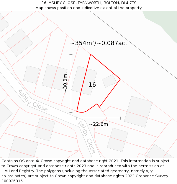 16, ASHBY CLOSE, FARNWORTH, BOLTON, BL4 7TS: Plot and title map