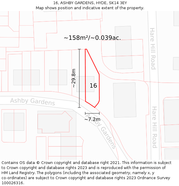 16, ASHBY GARDENS, HYDE, SK14 3EY: Plot and title map