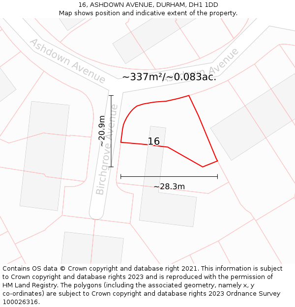 16, ASHDOWN AVENUE, DURHAM, DH1 1DD: Plot and title map