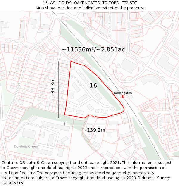 16, ASHFIELDS, OAKENGATES, TELFORD, TF2 6DT: Plot and title map