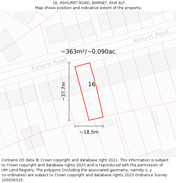 16, ASHURST ROAD, BARNET, EN4 9LF: Plot and title map