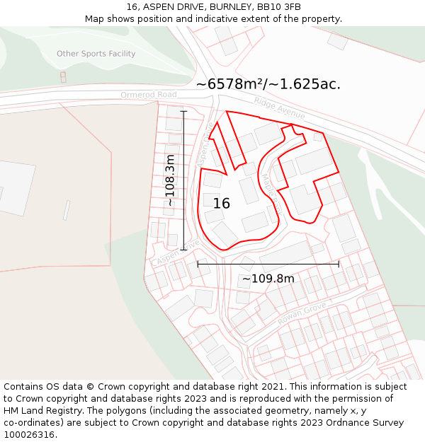 16, ASPEN DRIVE, BURNLEY, BB10 3FB: Plot and title map