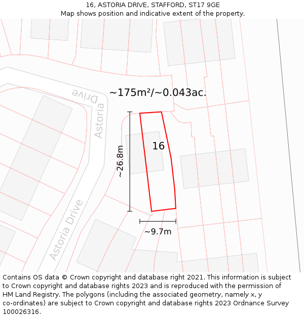 16, ASTORIA DRIVE, STAFFORD, ST17 9GE: Plot and title map