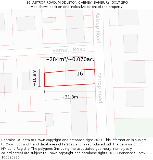 16, ASTROP ROAD, MIDDLETON CHENEY, BANBURY, OX17 2PG: Plot and title map