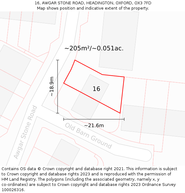 16, AWGAR STONE ROAD, HEADINGTON, OXFORD, OX3 7FD: Plot and title map