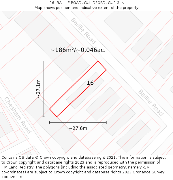 16, BAILLIE ROAD, GUILDFORD, GU1 3LN: Plot and title map