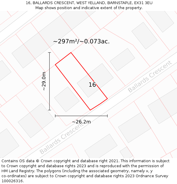 16, BALLARDS CRESCENT, WEST YELLAND, BARNSTAPLE, EX31 3EU: Plot and title map