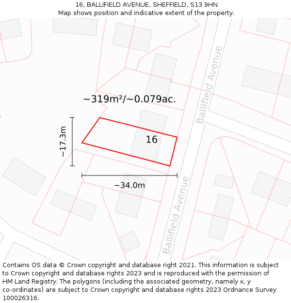 16, BALLIFIELD AVENUE, SHEFFIELD, S13 9HN: Plot and title map