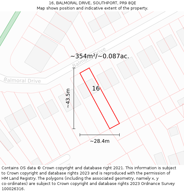 16, BALMORAL DRIVE, SOUTHPORT, PR9 8QE: Plot and title map