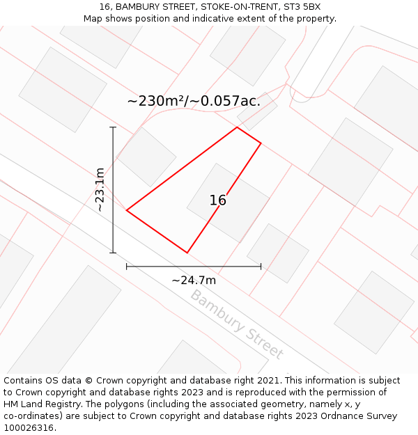 16, BAMBURY STREET, STOKE-ON-TRENT, ST3 5BX: Plot and title map