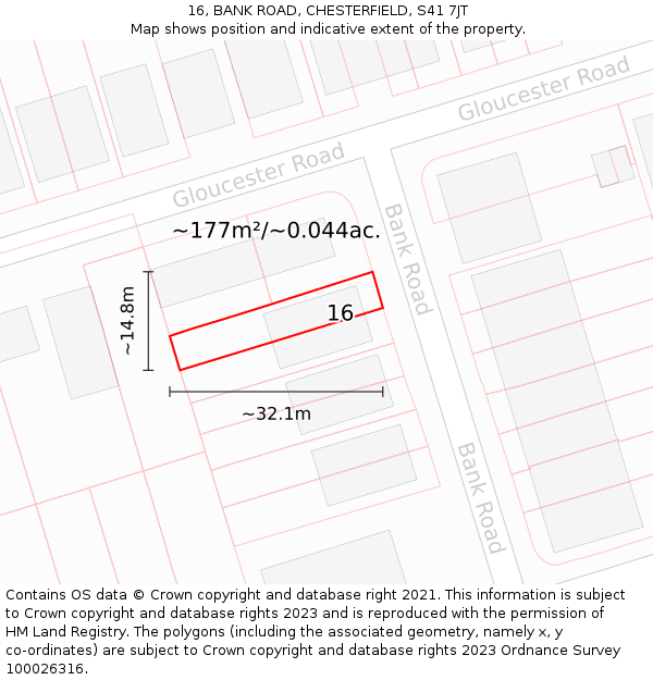 16, BANK ROAD, CHESTERFIELD, S41 7JT: Plot and title map