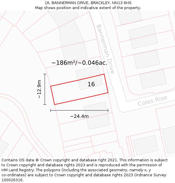 16, BANNERMAN DRIVE, BRACKLEY, NN13 6HS: Plot and title map