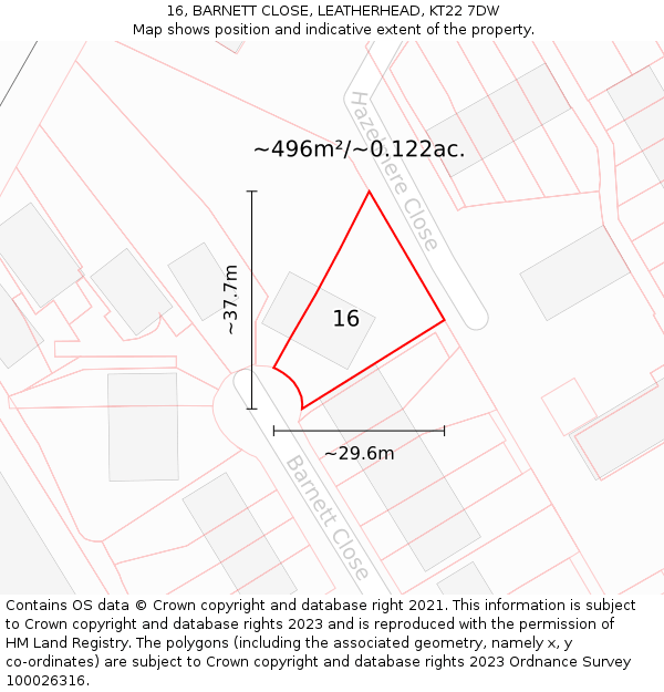 16, BARNETT CLOSE, LEATHERHEAD, KT22 7DW: Plot and title map