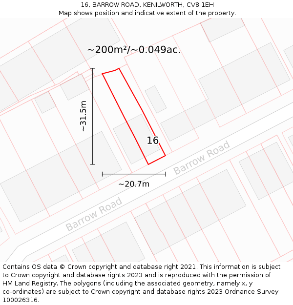 16, BARROW ROAD, KENILWORTH, CV8 1EH: Plot and title map