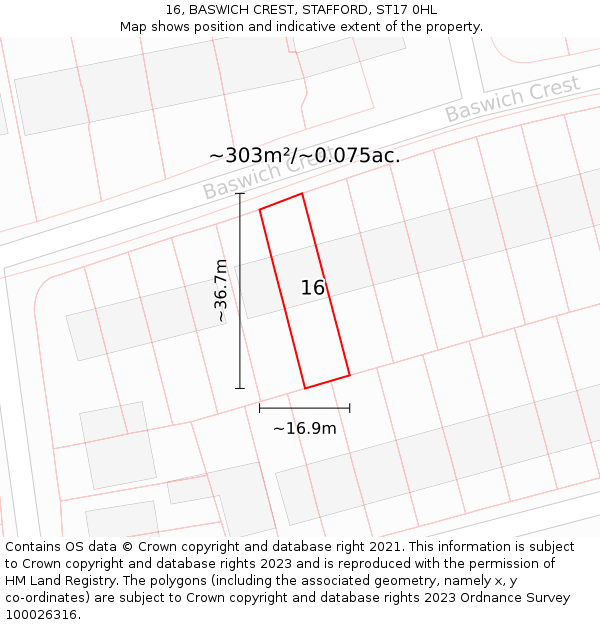 16, BASWICH CREST, STAFFORD, ST17 0HL: Plot and title map