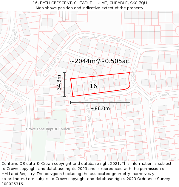 16, BATH CRESCENT, CHEADLE HULME, CHEADLE, SK8 7QU: Plot and title map