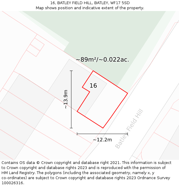 16, BATLEY FIELD HILL, BATLEY, WF17 5SD: Plot and title map