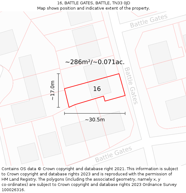 16, BATTLE GATES, BATTLE, TN33 0JD: Plot and title map