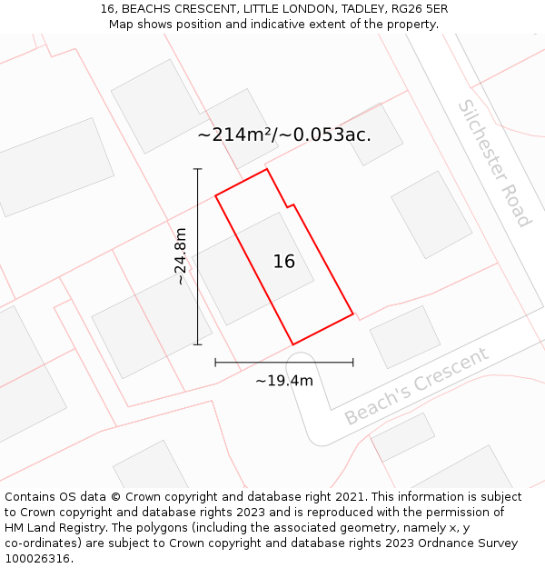 16, BEACHS CRESCENT, LITTLE LONDON, TADLEY, RG26 5ER: Plot and title map