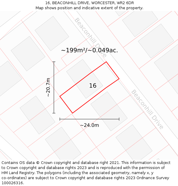 16, BEACONHILL DRIVE, WORCESTER, WR2 6DR: Plot and title map