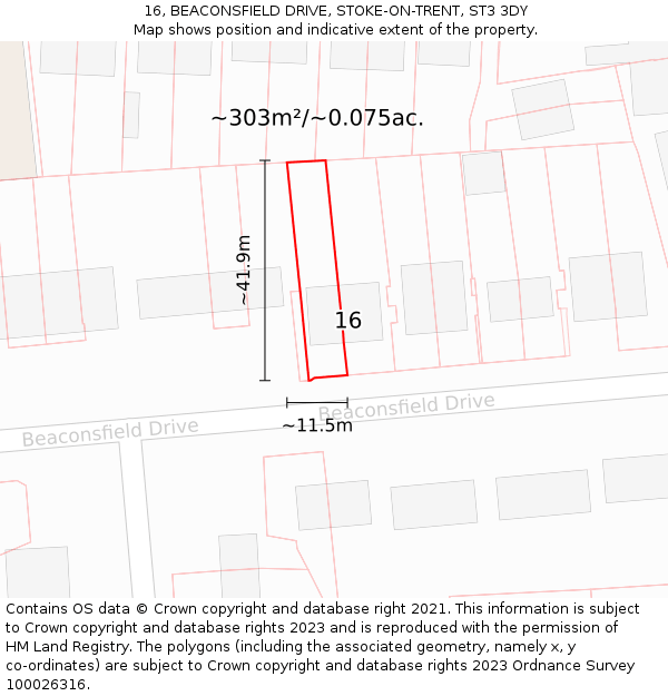 16, BEACONSFIELD DRIVE, STOKE-ON-TRENT, ST3 3DY: Plot and title map